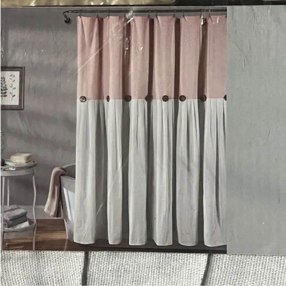 🔴 Lush Decor Two-Tone Blush and Cream Shower Curtain! 🔥 - Picture 1 of 4